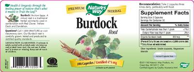 Photo of the Nature's Way Burdock Root label