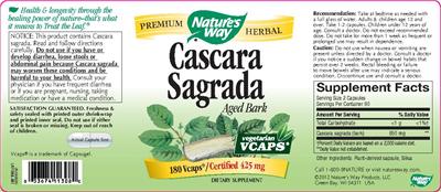 Photo of the Nature's Way Cascara Sagrada Aged Bark label