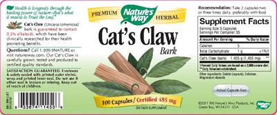 Photo of the Nature's Way Cat's Claw Bark label