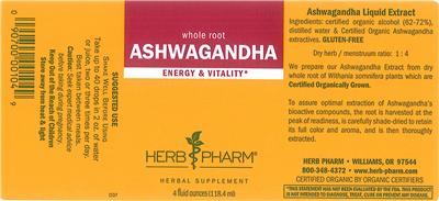 Photo of the Herb Pharm Ashwagandha label