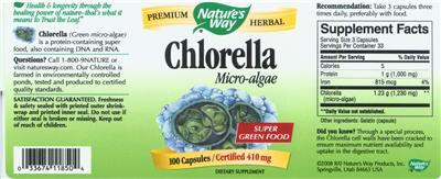 Photo of the Nature's Way Chlorella Micro-Algae label