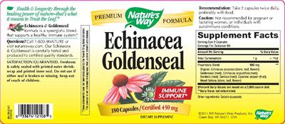 Photo of the Nature's Way Echinacea Goldenseal label