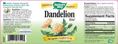 Photo of the Nature's Way Dandelion Root label