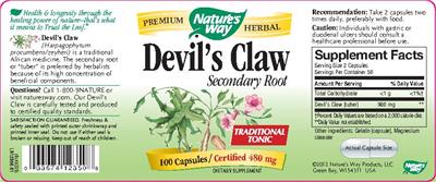 Photo of the Nature's Way Devil's Claw Secondary Root label