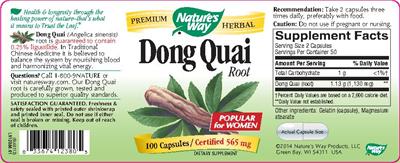 Photo of the Nature's Way Dong Quai Root label