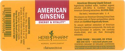 Photo of the Herb Pharm American Ginseng label