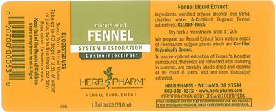 Photo of the Herb Pharm Fennel label