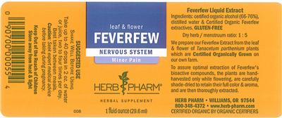 Photo of the Herb Pharm Feverfew label