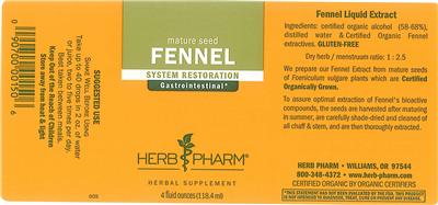 Photo of the Herb Pharm Fennel label