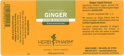 Photo of the Herb Pharm Ginger label
