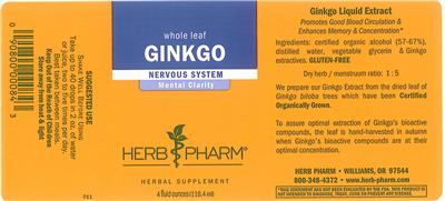 Photo of the Herb Pharm Ginkgo label