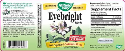 Photo of the Nature's Way Eyebright Herb label