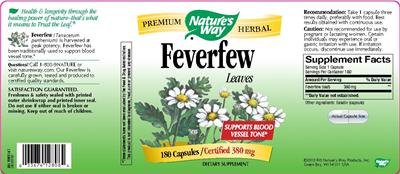 Photo of the Nature's Way Feverfew Leaves label