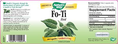 Photo of the Nature's Way Fo-Ti Root label