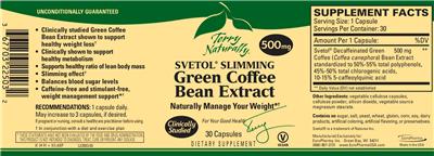 Product label for Svetol Slimming Green Coffee Bean Extract