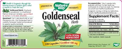 Photo of the Nature's Way Goldenseal Herb label