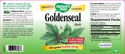 Photo of the Nature's Way Goldenseal Herb label