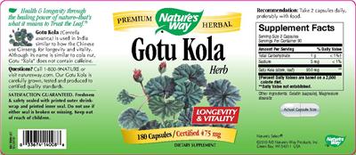 Photo of the Nature's Way Gotu Kola Herb label