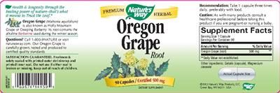 Photo of the Nature's Way Oregon Grape Root label