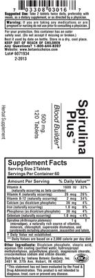Photo of the Indiana Botanic Gardens Spirulina Plus label
