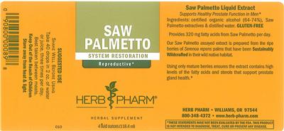 Photo of the Herb Pharm Saw Palmetto label