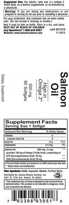 Photo of the Indiana Botanic Gardens Salmon Oil 500 mg label