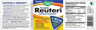 Photo of the Nature's Way Primadophilus Reuteri Superior Probiotic label