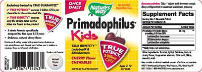 Photo of the Nature's Way Primadophilus Kids Cherry Flavor label