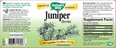 Photo of the Nature's Way Juniper Berries label