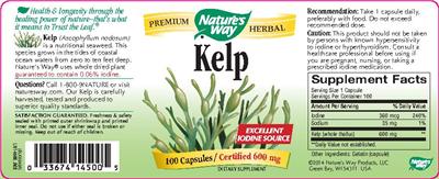 Photo of the Nature's Way Kelp Certified 600 mg label