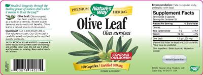 Photo of the Nature's Way Olive Leaf Olea Europea label