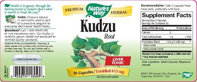 Photo of the Nature's Way Kudzu Root label