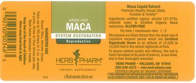 Photo of the Herb Pharm Maca label