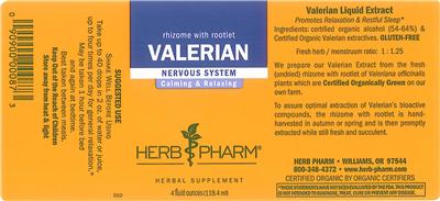 Photo of the Herb Pharm Valerian label