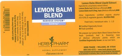 Photo of the Herb Pharm Lemon Balm Blend label