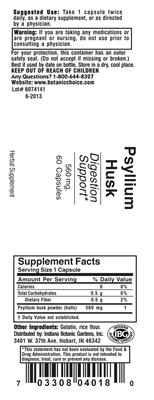 Photo of the Indiana Botanic Gardens Psyllium Husk 560 mg label