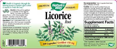 Photo of the Nature's Way Licorice Root label