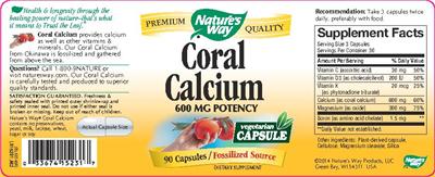 Photo of the Nature's Way Coral Calcium 600 mg label