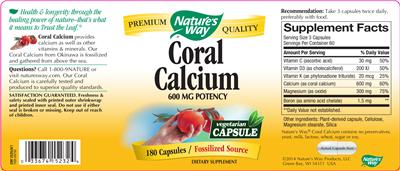 Photo of the Nature's Way Coral Calcium 600 mg label