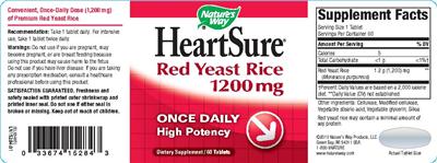 Photo of the Nature's Way HeartSure Red Yeast Rice 1200 mg label