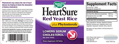 Photo of the Nature's Way HeartSure Red Yeast Rice Plus Phytosterols label