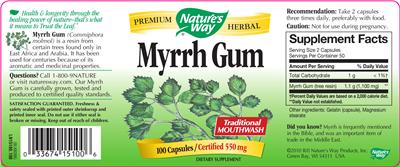 Photo of the Nature's Way Myrrh Gum label
