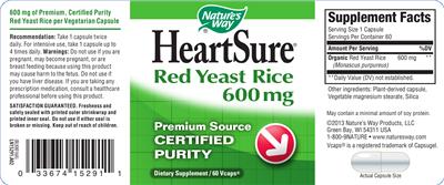 Photo of the Nature's Way HeartSure Red Yeast Rice 600 mg label