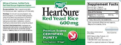 Photo of the Nature's Way HeartSure Red Yeast Rice 600 mg label