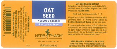 Photo of the Herb Pharm Oat Seed label