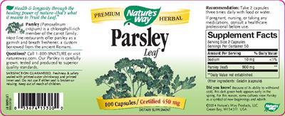 Photo of the Nature's Way Parsley Leaf label