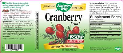 Photo of the Nature's Way Cranberry Fruit label