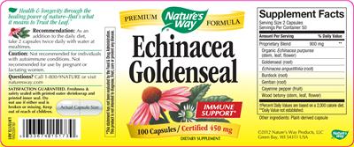 Photo of the Nature's Way Echinacea Goldenseal label