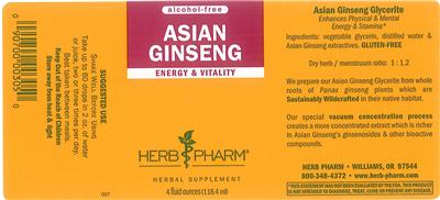 Photo of the Herb Pharm Asian Ginseng Alcohol-Free label