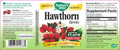 Photo of the Nature's Way Hawthorn Berries label